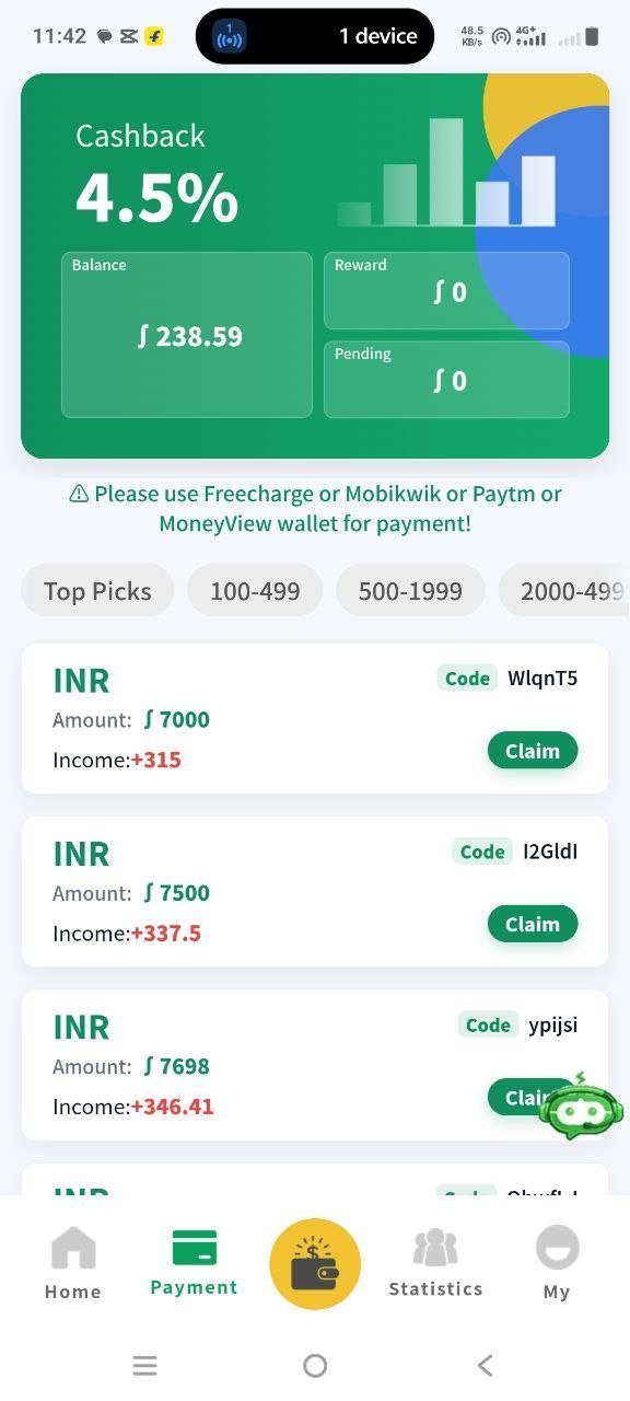 WynnPay Buy screen – UPI orders with 4% reward