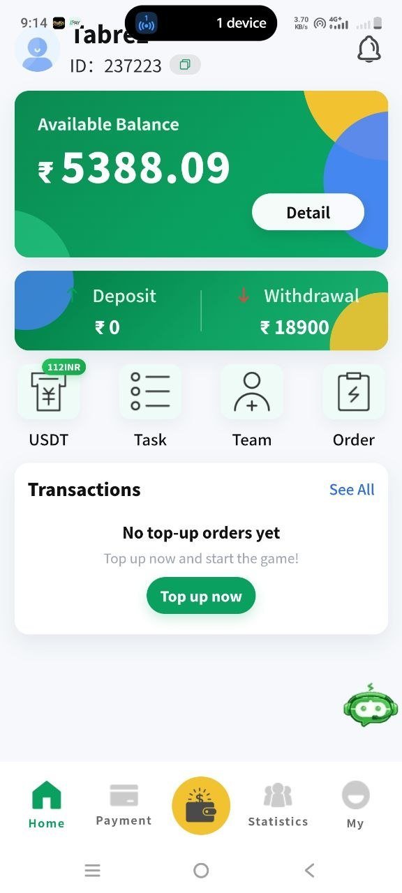 WynnPay Home screen – My USDT balance and Buy